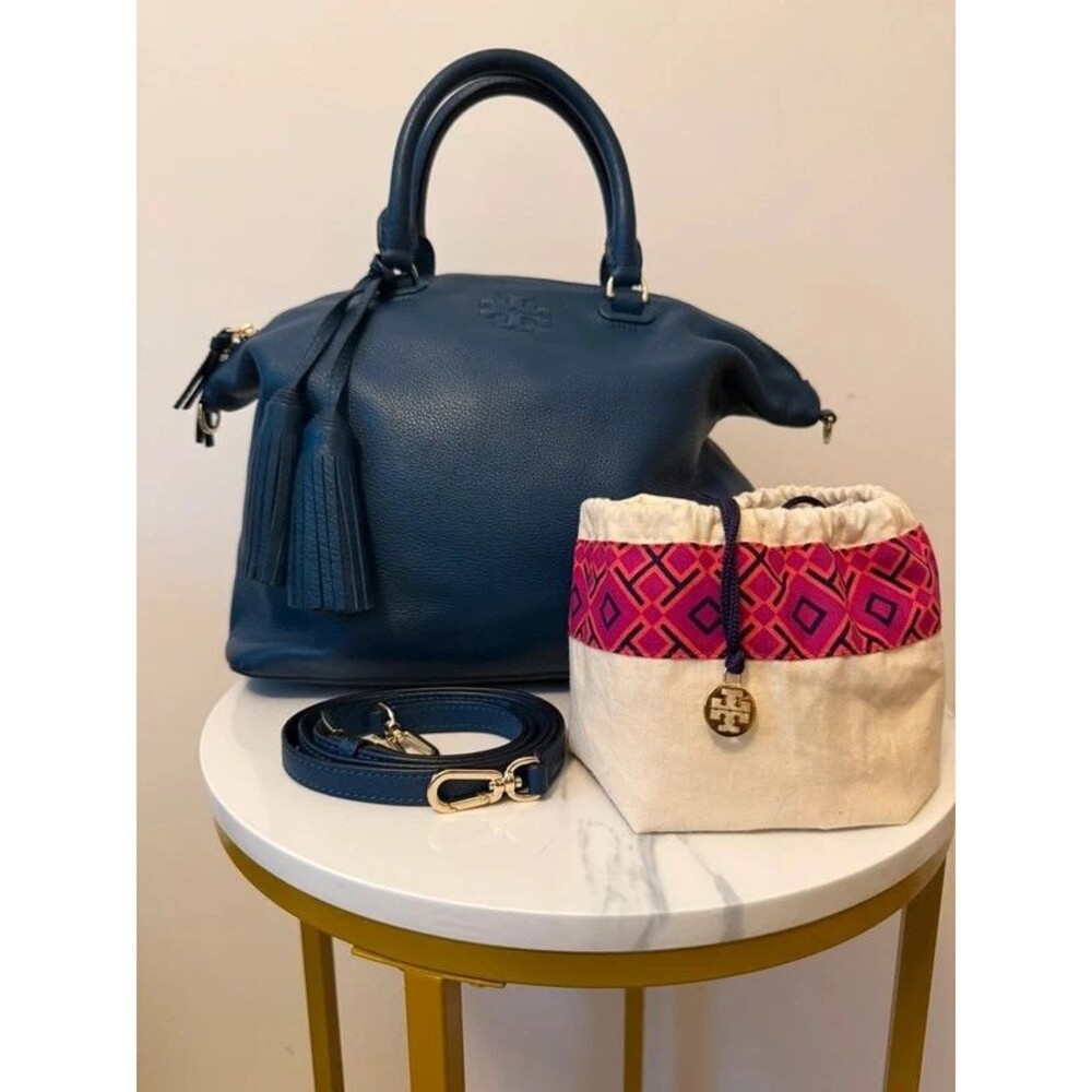 Tory Burch Thea Leather Satchel Bag in Tidal Blue